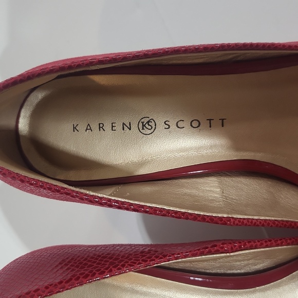 KAREN SCOTT Red Snakeskin Style Peep Toe Classic Pumps Heels - Picture 13 of 15